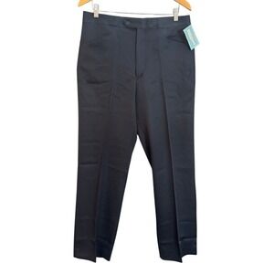 NWT Perma Prest Mens Navy Blue Reg Fit Polyester Dress Pants W34 L31